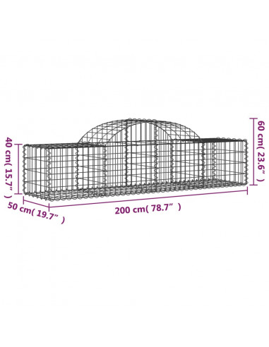 Cesti Gabbioni ad Arco 4 pz 200x50x40/60 cm Ferro Zincato