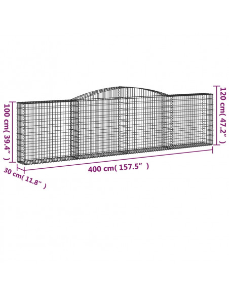 Cesti Gabbioni ad Arco 4 pz 400x30x100/120 cm Ferro Zincato