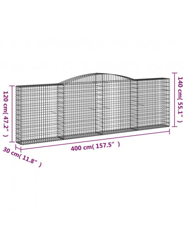 Cesti Gabbioni ad Arco 4 pz 400x30x120/140 cm Ferro Zincato