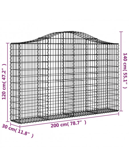 Cesti Gabbioni ad Arco 5 pz 200x30x120/140 cm Ferro Zincato