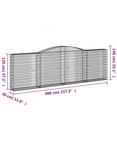 Cesti Gabbioni ad Arco 5 pz 400x30x120/140 cm Ferro Zincato