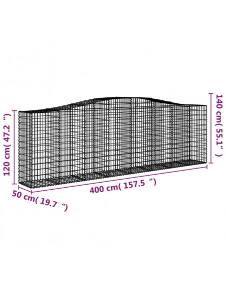 Cesti Gabbioni ad Arco 5 pz 400x50x120/140 cm Ferro Zincato