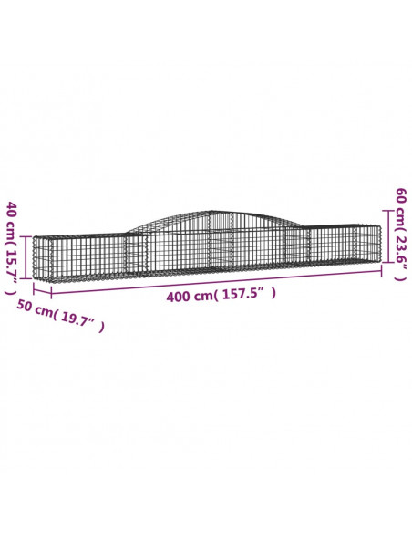 Cesti Gabbioni ad Arco 5 pz 400x50x40/60 cm Ferro Zincato