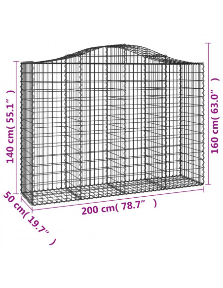 Cesti Gabbioni ad Arco 50 pz 200x50x140/160 cm Ferro Zincato