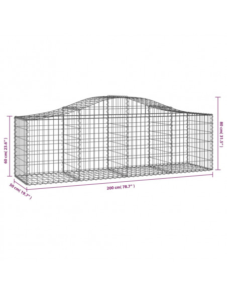 Cesti Gabbioni ad Arco 6 pz 200x50x60/80 cm Ferro Zincato