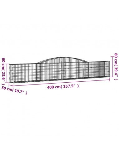 Cesti Gabbioni ad Arco 6 pz 400x50x60/80 cm Ferro Zincato