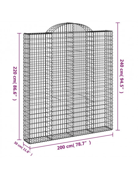 Cesti Gabbioni ad Arco 7 pz 200x30x220/240 cm Ferro Zincato