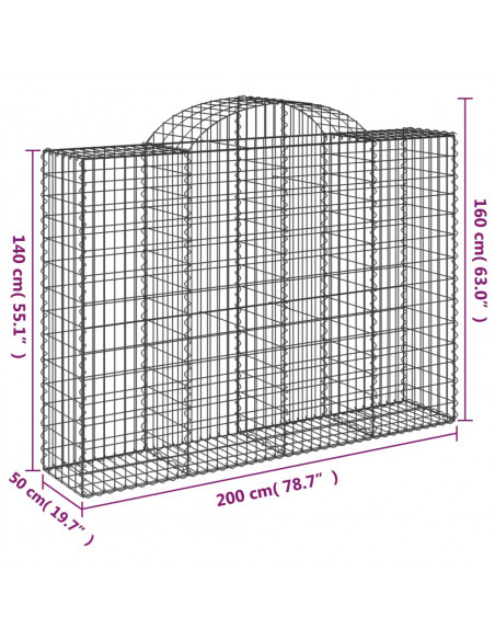 Cesti Gabbioni ad Arco 7 pz 200x50x140/160 cm Ferro Zincato
