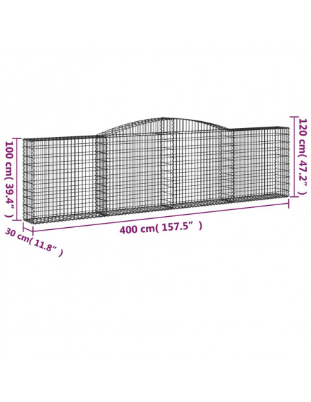 Cesti Gabbioni ad Arco 7 pz 400x30x100/120 cm Ferro Zincato