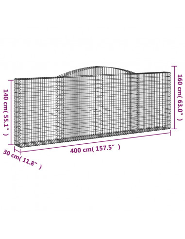 Cesti Gabbioni ad Arco 7 pz 400x30x140/160 cm Ferro Zincato