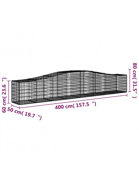 Cesti Gabbioni ad Arco 7 pz 400x50x60/80 cm Ferro Zincato