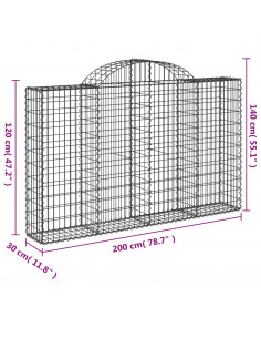 Cesti Gabbioni ad Arco 8 pz 200x30x120/140 cm Ferro Zincato