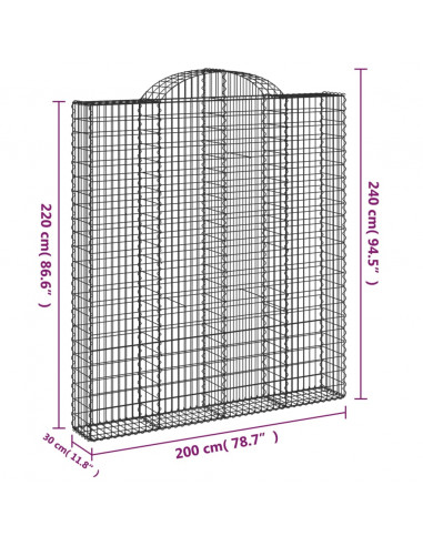 Cesti Gabbioni ad Arco 8 pz 200x30x220/240 cm Ferro Zincato