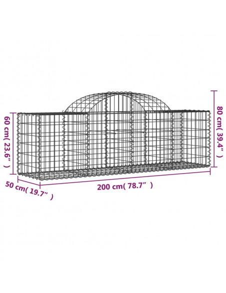 Cesti Gabbioni ad Arco 8 pz 200x50x60/80 cm Ferro Zincato