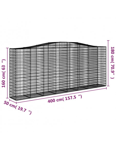 Cesti Gabbioni ad Arco 8 pz 400x50x160/180 cm Ferro Zincato