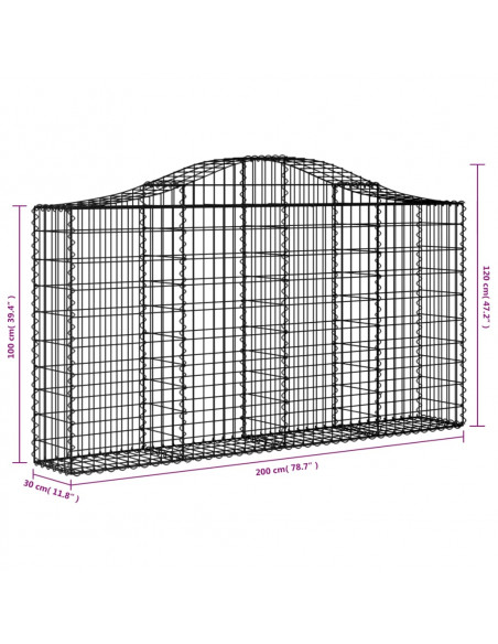 Cesti Gabbioni ad Arco 9 pz 200x30x100/120 cm Ferro Zincato