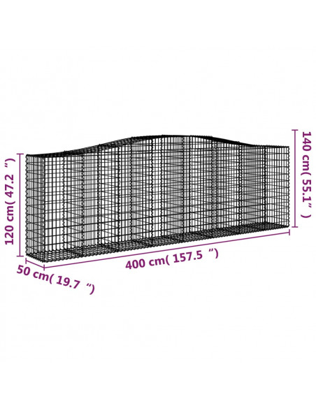 Cesti Gabbioni ad Arco 9 pz 400x50x120/140 cm Ferro Zincato