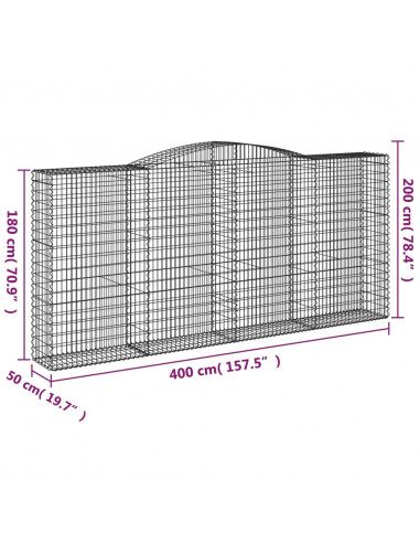 Cesti Gabbioni ad Arco 9 pz 400x50x180/200 cm Ferro Zincato