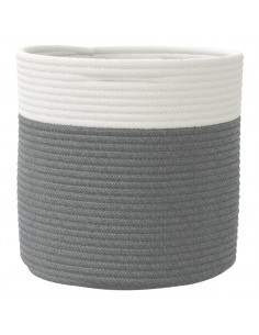 Cestini Portaoggetti 2pz Grigio e Bianco Ø28x28 cm in Cotone