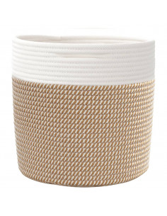 Cestini Portaoggetti 2pz Marrone e Bianco Ø28x28 cm in Cotone