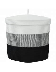 Cestino Portaoggetti con Coperchio Bianco Nero Ø40x35cm Cotone