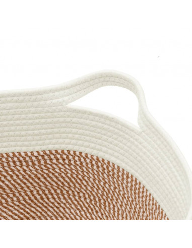 Cestino Portaoggetti Marrone e Bianco Ø40x25 cm in Cotone