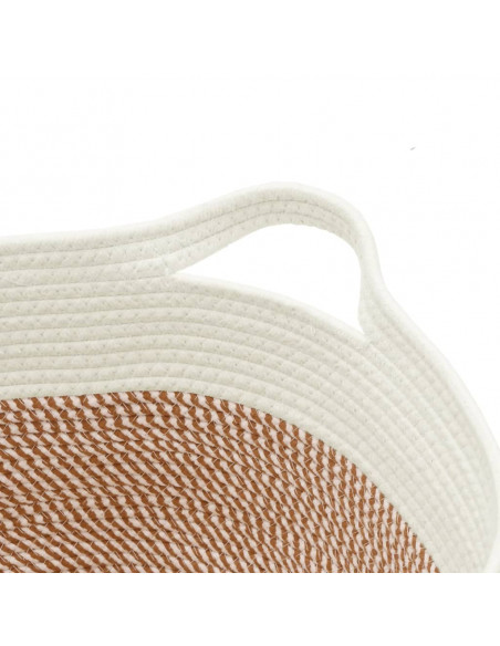 Cestino Portaoggetti Marrone e Bianco Ø40x25 cm in Cotone