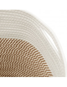 Cestino Portaoggetti Marrone e Bianco Ø40x35 cm in Cotone