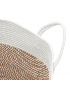 Cestino Portaoggetti Marrone e Bianco Ø51x33 cm in Cotone