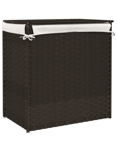 Cesto Biancheria 2 Sezioni Marrone Scuro 53x35x57 cm Polyrattan