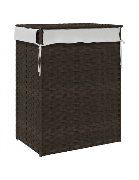 Cesto Biancheria Coperchio Marrone Scuro 46x33x60 cm Polyrattan