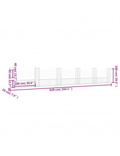 Cesto Gabbione a U con 6 Pali in Ferro 620x20x100 cm