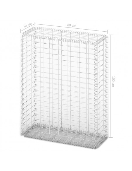 Cesto Gabbione con Coperchio in Filo Zincato 100 x 80 x 30 cm