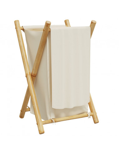 Cesto per Biancheria Bianco Crema 41,5x36x63,5 cm in Bambù