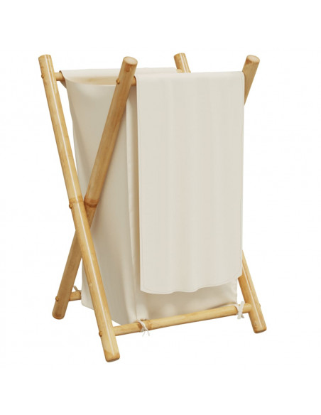 Cesto per Biancheria Bianco Crema 41,5x36x63,5 cm in Bambù