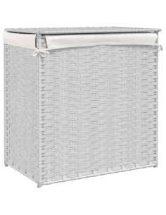 Cesto Portabiancheria 2 Sezioni Bianco 53x35x57 cm Polyrattan