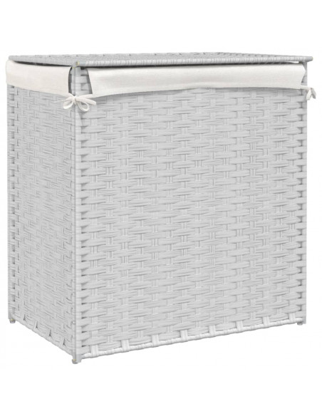 Cesto Portabiancheria 2 Sezioni Bianco 53x35x57 cm Polyrattan