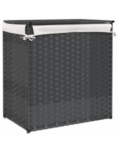 Cesto Portabiancheria 2 Sezioni Grigio 53x35x57 cm Polyrattan