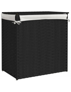 Cesto Portabiancheria 2 Sezioni Nero 53x35x57 cm Polyrattan