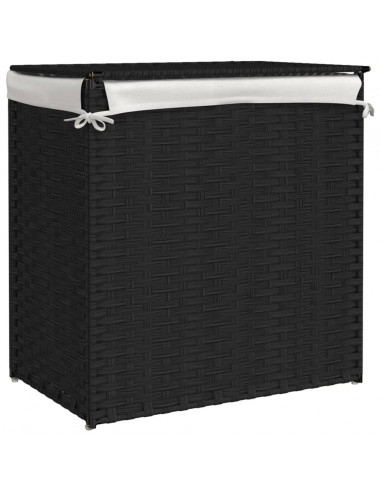 Cesto Portabiancheria 2 Sezioni Nero 53x35x57 cm Polyrattan