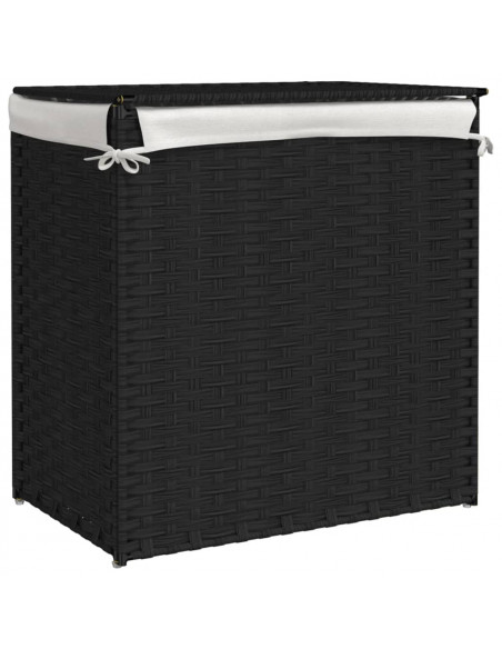 Cesto Portabiancheria 2 Sezioni Nero 53x35x57 cm Polyrattan