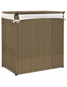 Cesto Portabiancheria con 2 Sezioni 53x35x57 cm Polyrattan