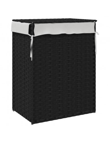 Cesto Portabiancheria con Coperchio Nero 46x33x60 cm Polyrattan