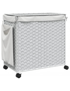 Cesto Portabiancheria con Ruote Bianco 60x35x60,5 cm Rattan