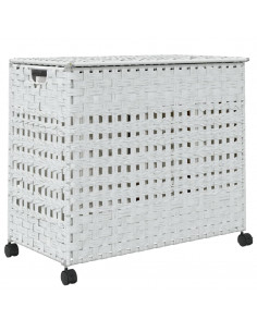 Cesto Portabiancheria con Ruote Bianco 66x35x60 cm Rattan