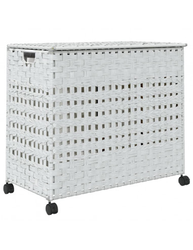 Cesto Portabiancheria con Ruote Bianco 66x35x60 cm Rattan