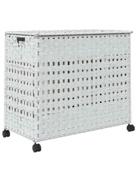 Cesto Portabiancheria con Ruote Bianco 66x35x60 cm Rattan