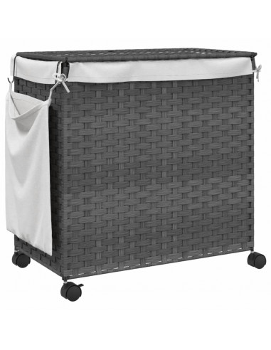 Cesto Portabiancheria con Ruote Grigio 60x35x60,5 cm Rattan