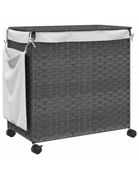 Cesto Portabiancheria con Ruote Grigio 60x35x60,5 cm Rattan