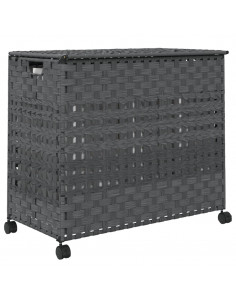 Cesto Portabiancheria con Ruote Grigio 66x35x60 cm Rattan